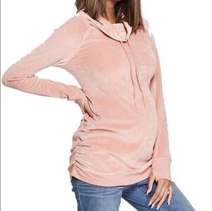 Pink Velour Cowl Neck Maternity Pullover